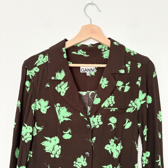 Ganni Black and Green Floral Dress - Picture 3 of 9